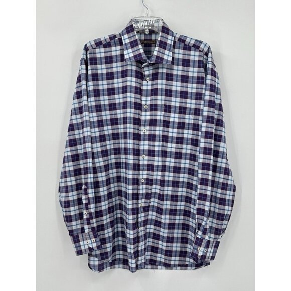 PETER MILLAR long sleeve casual shirt plaid 100% cotton button down purple XL - Picture 2 of 8